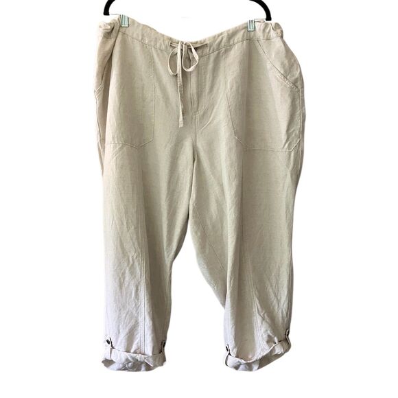 Lane Bryant khaki gold linen roll cuff capri pants - Picture 2 of 15